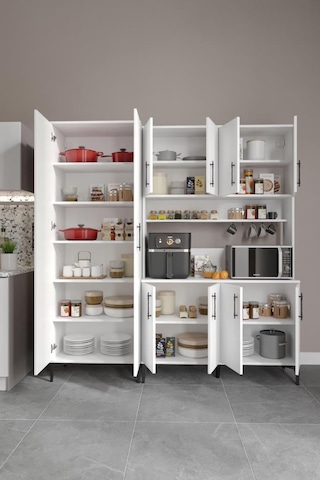 Plain Metal Ayak Metal Kulp Pla10190 Kahve Köşesi 10 Kapaklı Çok Amaçlı Dolap Erzak Dolabı Kiler Dolabı Saklama Dolabı Beyaz