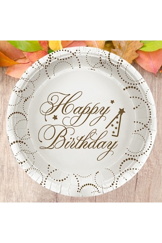 Tabak Elegant Happy Birth.beyaz Noktalı 23cm 6lı