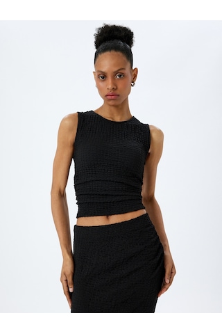 Koton Dokulu Slim Fit Bisiklet Yaka Kolsuz Bluz Siyah 5sak70005uk Siyah