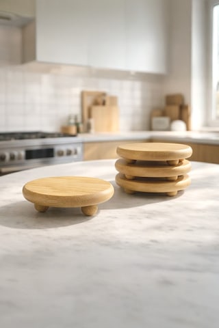 6'lı Doğal Bambu Mini Top Ayaklı Sunumluk Bardak Altı , Kahvaltılık Ve Sunum Standı D