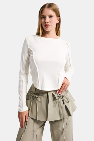 it's basic Kadın Ekru Renk W5 Organik Kumaş Crop Fit Body