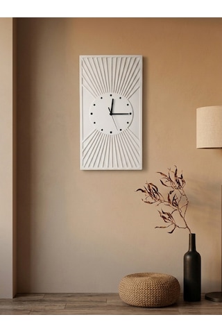 Kaveld Solaria Minimalist Duvar Saati - Modern Bohem Güneş Işınları Motifli Saat, Özel El Yapımı Duvar Saati Beyaz
