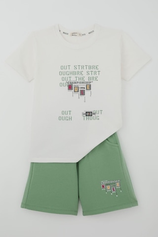 Breeze Erkek Çocuk Şortlu Takım Grafiti Yazı Baskılı 8-14 Yaş , Ekru