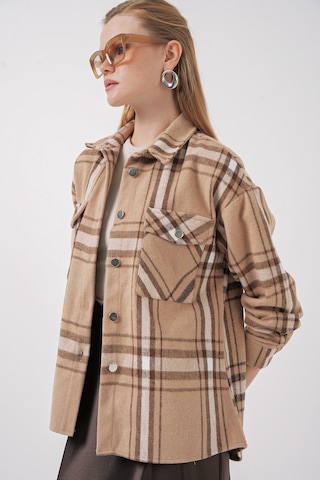 Bigdart 3854 Ekose Desen Çift Cepli Gömlek - Bisküvi