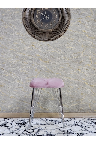 Zafir Kare Krom Kaplama Telli Ayaklı Tabure - Oturak - Bar Taburesi - Ayaklı Tabure Pembe