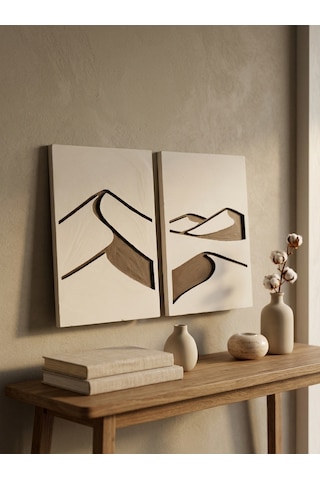 Abstract Dunes 2'li Duvar Sanatı Seti - Modern Soyut Kum Tepesi Motifli Kazıma Tablo, Organik Minimalist Tablo