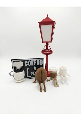 Modern Kahve Köşesi Dekor Seti Coffee Corner Masaüstü Dekoru Barista Hediyesi Ev & Ofis Kahve Dekorasyonu - 3d Baskı Set