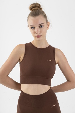 Maraton Active Slimfit Kadın Atlet Yaka Kolsuz Training Sepya Bra 813034-Sepya