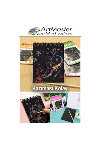 Gökkuşağı Kazıma Defteri Sihirli A4 20x30 Cm 3 Paket 10 Sayfa Spiralli Scratch Note Spralli Siyah Sihirli Resim Defteri Siyah