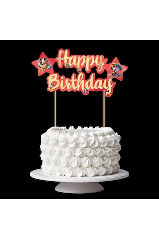 Mickey Mouse Temalı Happy Birthday Kaligrafi Pasta Üstü Süs Tüm Yaşlar