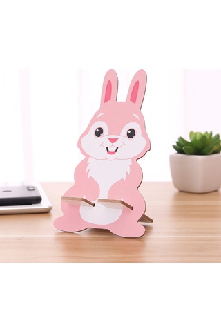 Xindoker Sevimli Tavşan Desenli Taşınabilir Ahşap Telefon Ve Tablet Standı - Dekoratif Ve Pratik