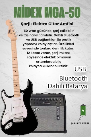 Midex Rph-31wb-50amp Solak Elektro Gitar 50w Amfili Full Set