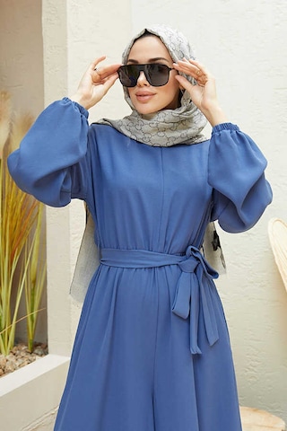 6569-Krep Tulum Elbise İndigo