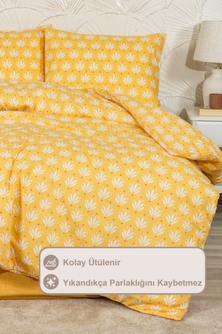 Elart Riva Nevresim Takımı Tek Kişilik Lastikli Çarşaf 160x220 Cm Sarı Sarı