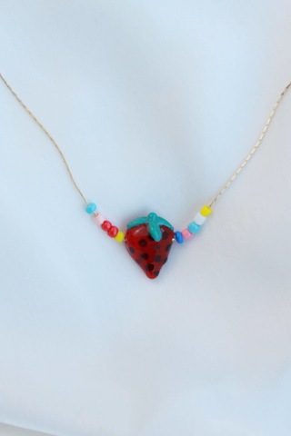 Murano Çilek Cam Kolye Kırmızı