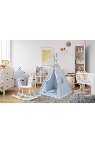 Exorbaby Xl Büyük Boy Ahşap Ve Pamuklu Oyun Çadırı , Oyun Evi Mavi