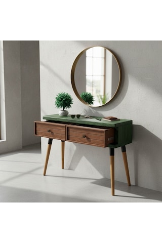 Mobenta Stria Entry: Modern Masif Dresuar 2 Çekmeceli Antre Konsolu - 120x31 Ye-bk Yeşik-bakır
