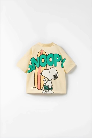 Unisex Bebek & Çocuk Snoopy Baskılı Pamuklu Polo Yaka T-Shirt Ve Şort Alt Üst Takım Bej