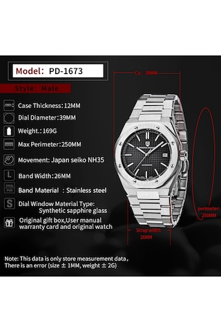 Pagani Design Pd-1673 Erkek 40mm Japon Nh35 Otomatik Hareket Mekanik 100m Su Geçirmez Safir Cam Paslanmaz Çelik Siyah