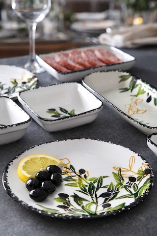 14 Parça 6 Kişilik Handmade Zeytin Kahvaltı Takımı - Lüx Kahvaltılık Sunum Seti Yeşil