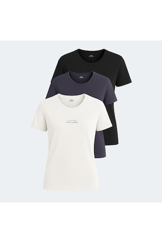 Slazenger PAYTONS 3 lü Set Kadın Ekru - Siyah - Koyu Gri Tişört