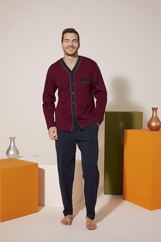 Kly 9217 Erkek V Yaka Boydan Düğmeli Pijama Takım 001