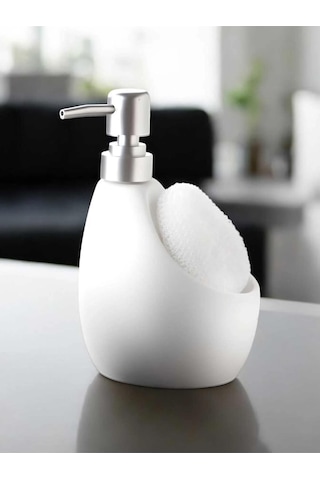 Seramik Mat Beyaz Süngerli Banyo Mutfak Sıvı Sabunluk 500ml Bulaşık Deterjanlık Beyaz