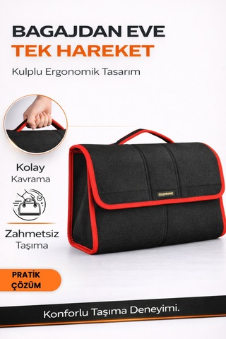 Oto Bagaj Organizer Bagaj Çantası L Boy Kaymaz Cırt Bantlı Velur Kompakt Düzenleyici - Vlx1