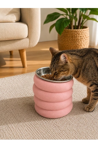 Paslanmaz Çelik Hazneli Kedi Köpek Mama Ve Su Kabı Dekoratif Modern Tasarım Kırmızı / Pembe / Siyah Renk Seçenekleri
