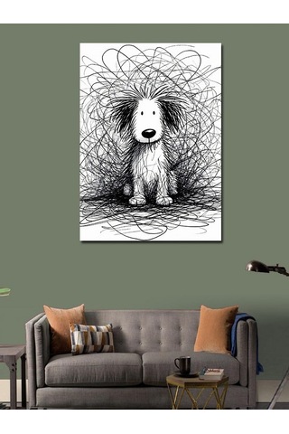 Kanvas Tablo Sevimli Köpek Karakalem 70cmx100cm