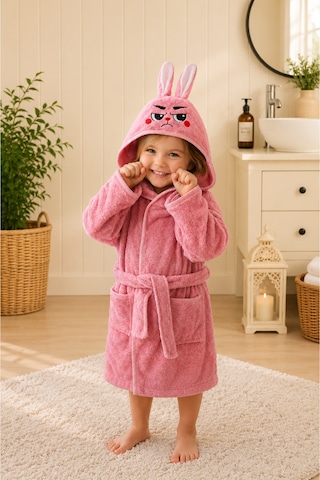 Pembe Tavşan Kapüşonlu Çocuk Bornozu Unisex Bebek Ve Çocuk Banyo Bornozu, Yumuşak Dokulu, 1-10 Yaş 3-4 Yaş