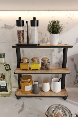 Dekoratif 3 Katlı Tezgah Üstü Raf 11 Cm X 40 Cm Safir Meşe Kahverengi