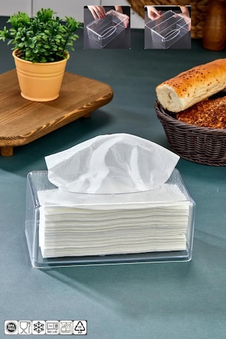 Vivart Üstü Desenli Clear Peçete Organizeri Z Peçetelik Şeffaf Beyaz