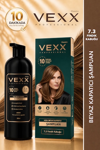 Vexx Professional Beyaz Kapatıcı Pratik Boya Şampuan Fındık Kabuğu 7.3 Amonyaksız Formül 300 Ml.