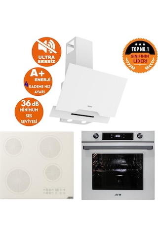 Afm Tech Ve Ferre Sessiz Rade Elektrikli Vitro Beyaz Dijital D064-SA + V6-05 + FM7701 Ankastre Set