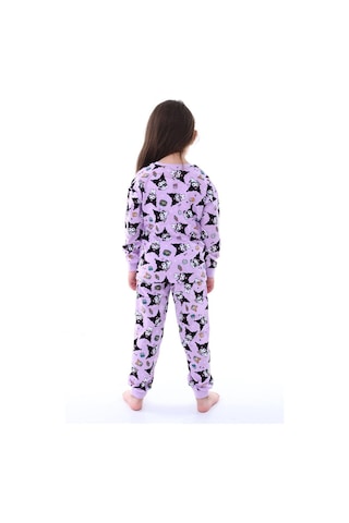 Kız Çocuk Kedi Desenli Uzun Kollu Pijama Takımı-904 Mor