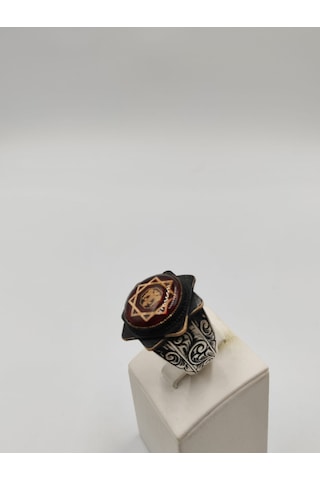 Kartal Kırmızı Taşlı Yuvarlak Kesim Erkek Yüzüğü 24 Mm 925 Ayar G