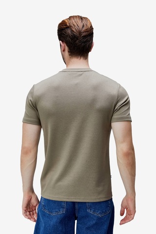 Canary Haki Bisiklet Yaka Gofre Baskılı Modal Kumaş Standard Fit Erkek Tshirt Haki