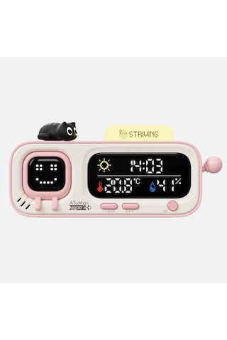 Atuman Mood-a Akıllı Termometre Higrometre Saat Retro Piksel Ekranlı Sıcaklık Nem Ölçer, Usb Şarjlı Masaüstü Akıllı Oda Monitörü, Animasyonlu Dekoratif Ev & Ofis Cihazı Hediyelik Süs Pembe