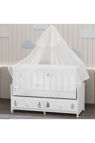 Elegant Mdf Çıtalı Beşik + Şifonyer Yatak Uykuseti - Denizci Beyaz
