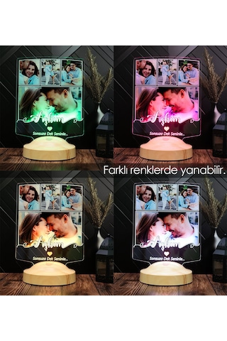 Aşkım Yazılı Fotoğraflı Sevgili Hediyesi Led Lamba Sevgililere Özel Resimli, Romantik Ve Anlamlı Aşk Hediyesi