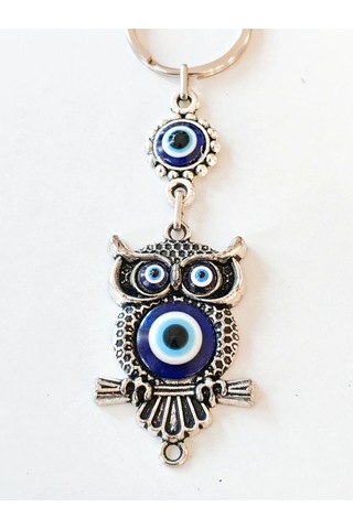 Moncuk Design Baykuş Şekilli Üzeri Cam Göz Süslemeli İnce İşlemeli Metal Anahtarlık