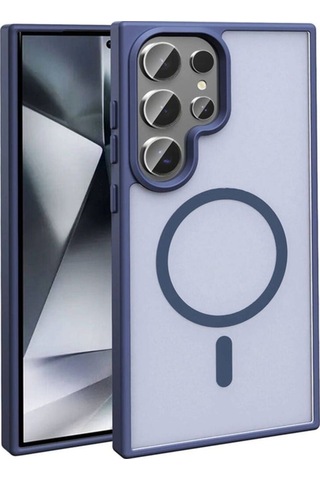 Galaxy S23 Ultra Kılıf M-safe Şarj Özellikli Mat Arka Yüzey Zore Sio Kapak Lacivert