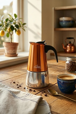 Any Morning Fe001-6 Espresso Kahve Makinesi Paslanmaz Çelik İndüksiyonlu Moka Pot 300 Ml Bakır