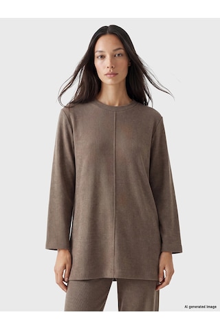 LC Waikiki Lc Waıkıkı Gri Bisiklet Yaka Oversize Kadın Tunik