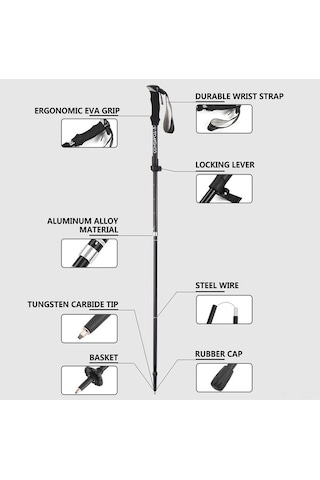 Novahub Siyah Alüminyum Seyahat Bastonu, 110-130 Cm, 265g, Taşınabilir Çanta İçerir, Siyah Siyah