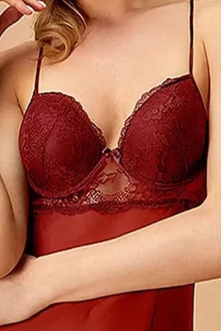 Nurteks 5736 Kadın İp Askılı Cup'lı Şifon Gecelik-kırmızı Kırmızı