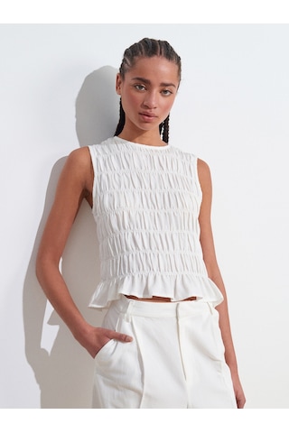 Dilvin 50845 Kolsuz Crop Bluz-ekru Ekru