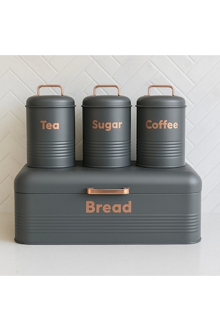 4 Lü Mutfak Seti Ekmeklikçay Kahve Şekerlik Gri 43x20 Gri