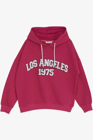 Kız Çocuk Kapüşonlu Los Angeles Yazılı Sweatshirt-14364 Fuşya
